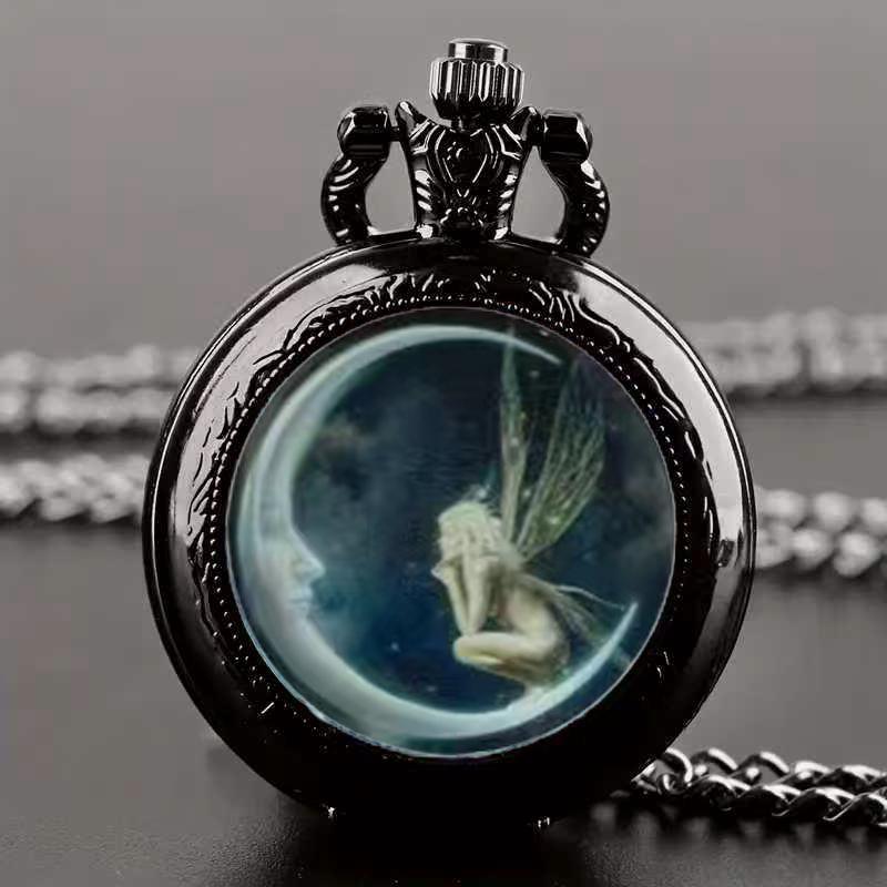 Klapptaschenuhr klassisch kleine Hängeuhr perfektes Geschenk exquisite Taschenuhr Meerjungfrau Engel Gott Taschenuhr modisch