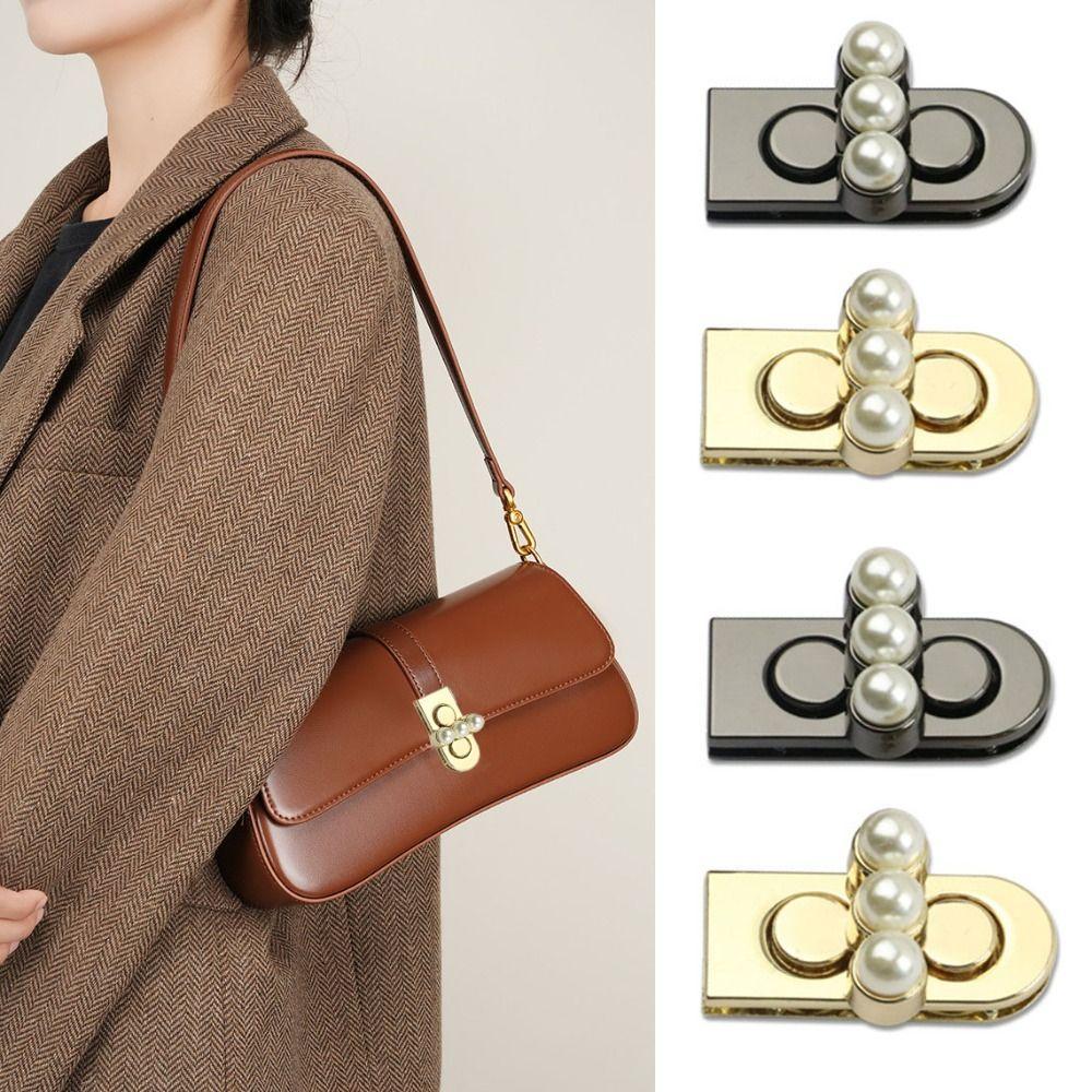 

Gold Black Pearl Turn Lock Metal Oval Twist Lock New Handbag Bag Clasp DIY Handbag