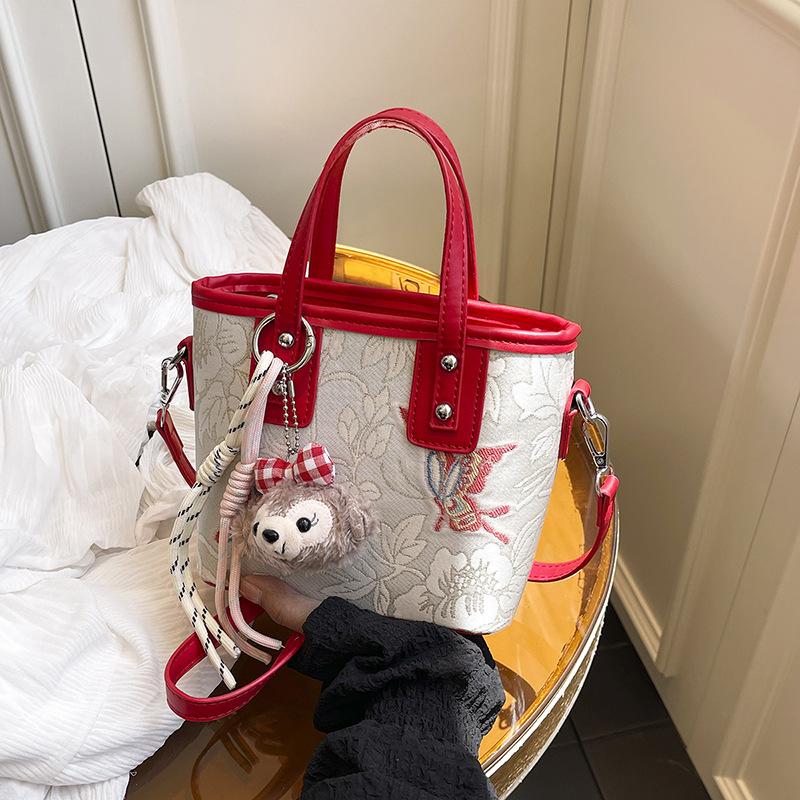 

Изысканная женская сумка с вышивкой, летняя новая модная текстурная сумка через плечо, сумка-мессенджер, нишевая портативная сумка-тоут красный