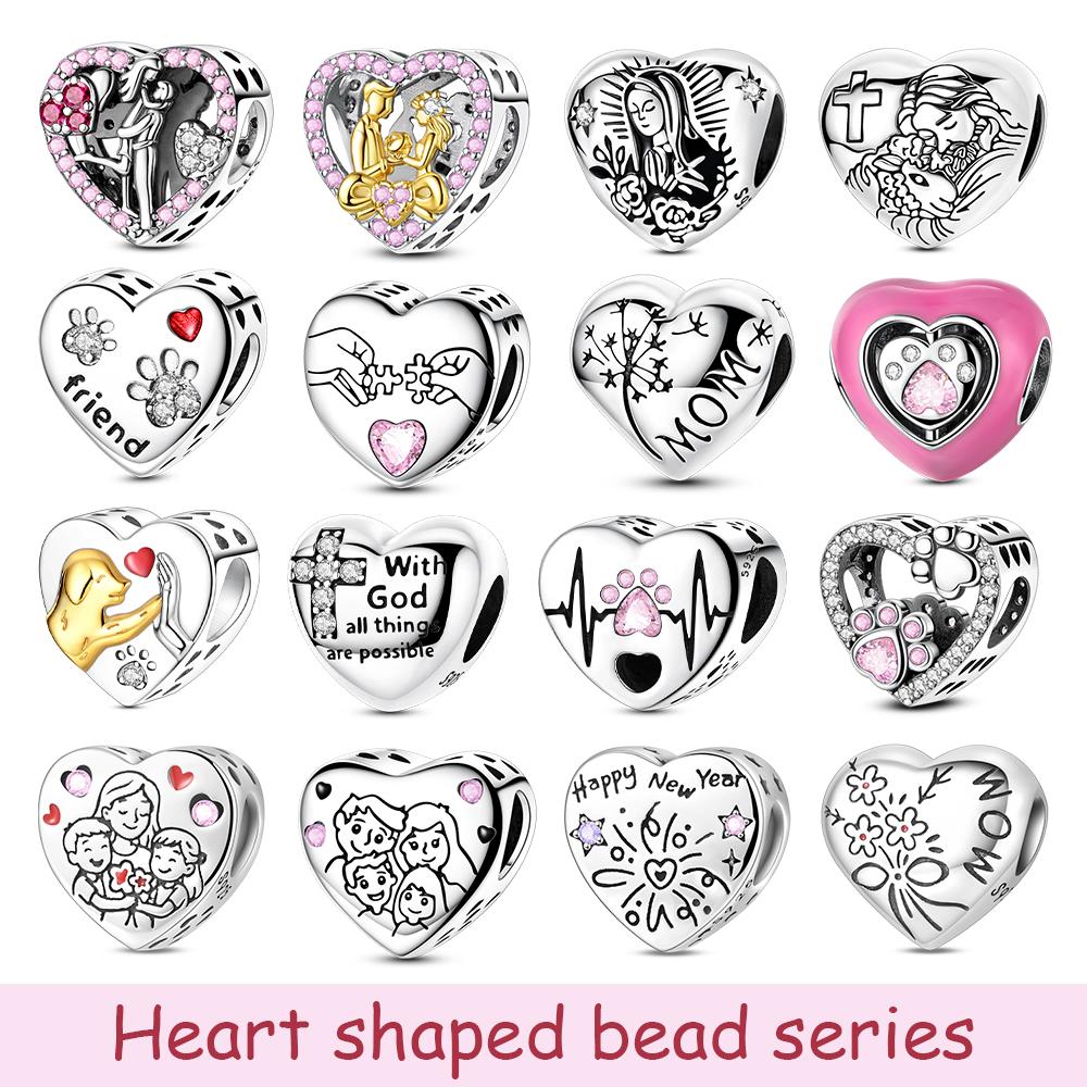 Heart Shaped Charms Copper Bead Family Friend Lover Mother'S Day Pets Sisters Fit Original Bangle Bracelets Diy Jewelry Gift