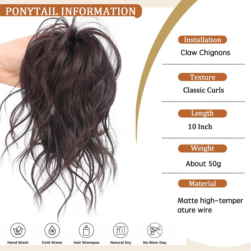 Synthetic Half-tie Hair Bun Messy Dragon Beard Meatball Head Bun Low Claw Chignon Wrap Around for Women Hairtail Extension