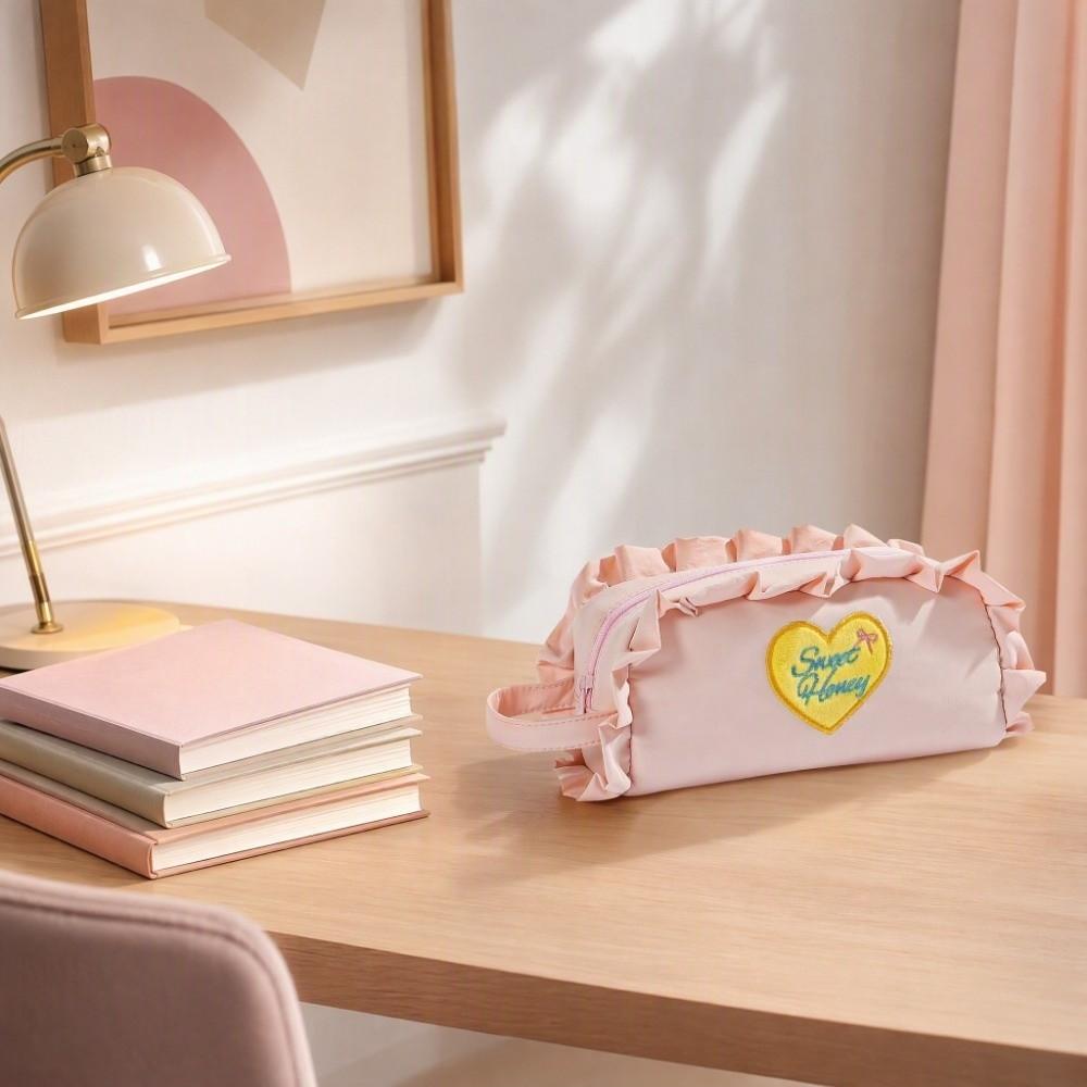 Love Heart/Flower Korean Style Pen Bag Y2k Print Cloth Stationery Bag Student Girl Boy