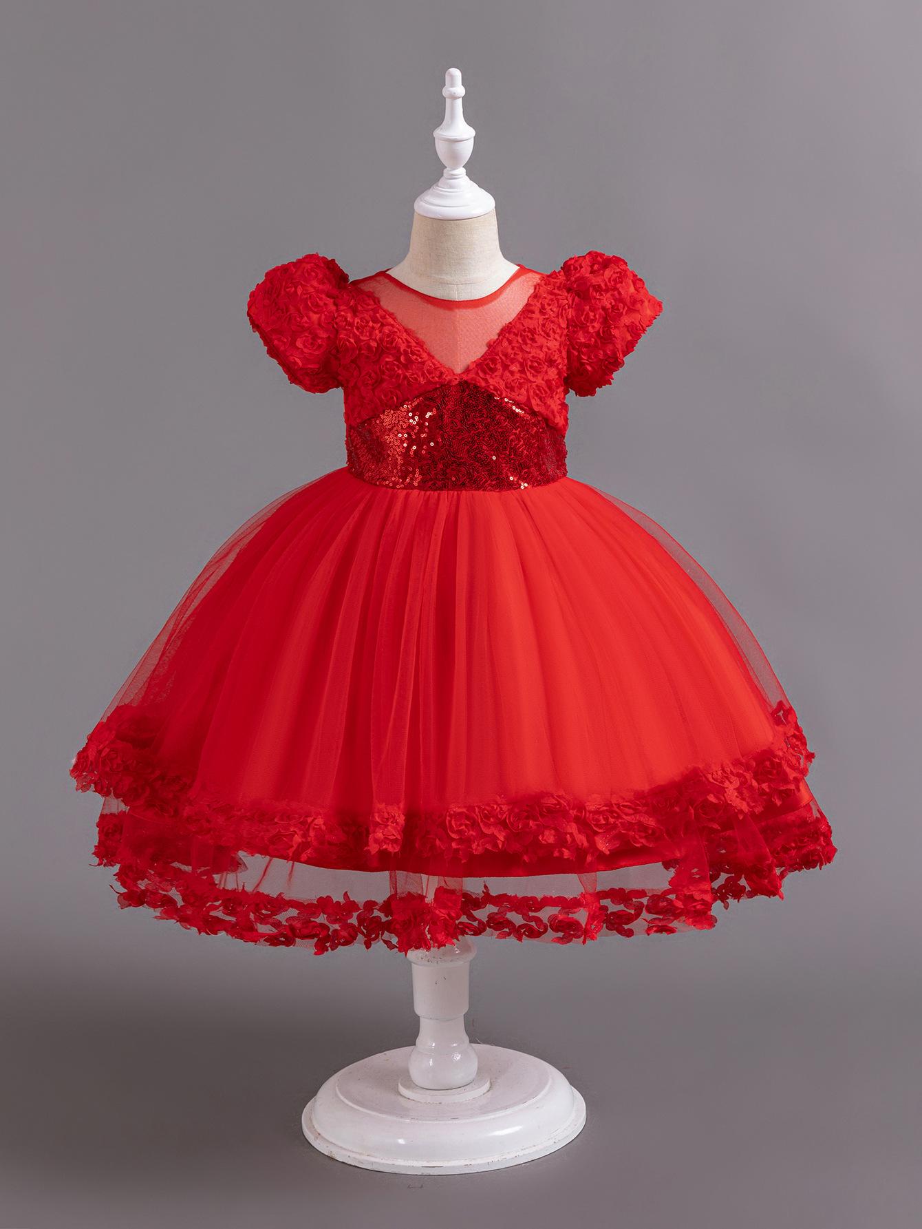 

Girls Dress Skirt Short Sleeve Sequin Mesh Princess Dress Birthday Party Piano Performance Dress 625 Little Girl s Favourite Dress Dresses 110cm красный