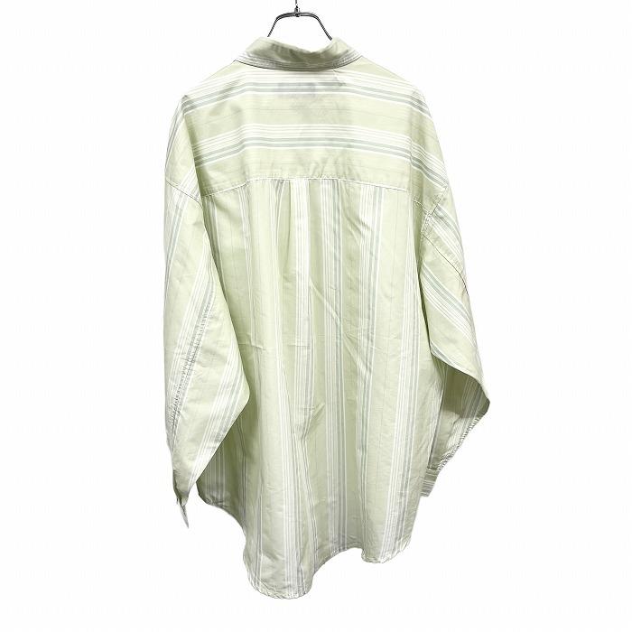 [New] [Impression N] AZUL by moussy Shirt with chest pocket Long tail Slightly see-through Big silhouette Striped Long sleeve Cotton x Poly F Green