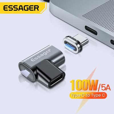 Essager Adaptador magnético USB tipo C para tipo C de 100 W Conector magnético USB-C fêmea macho para Macbook Pro Air Laptop Phone Converter