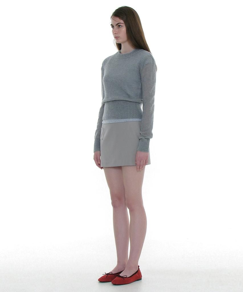 PARTIMENTO WOMEN Sheer Wide Rib Knit Crew Neck_Gray