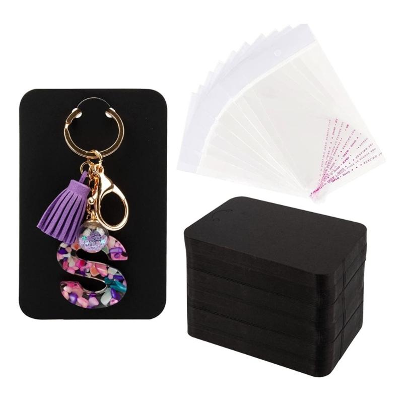 100Pcs Keychain Jewelry Cardboard with Self-sealing Bag Paper Keychain Display Cards Blank Necklace Packaging Supplies