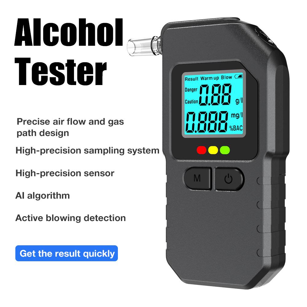 

Newest Alcohol Tester Upgraded Portable High-Accuracy LCD Display Breathalyzer with 5 Mouth Pieces for Drunk Driving Test Use чёрный