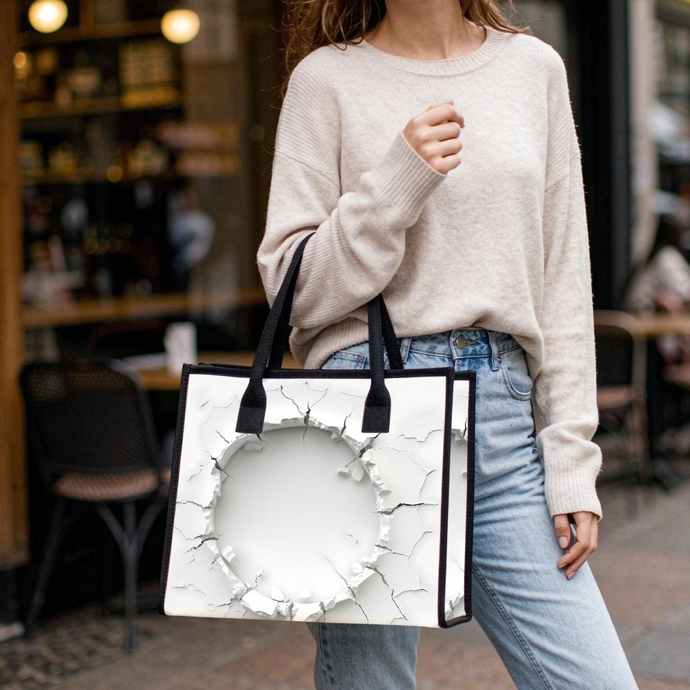 Crack Pattern Tote Bag Large Capacity Reusable Shopping Bag for Daily Use