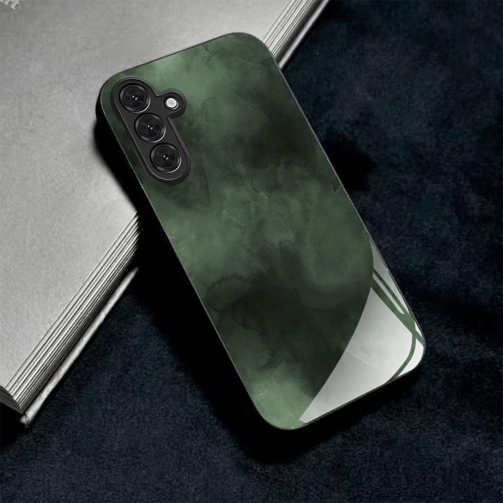 Dunkelgrünes Muster-Glas-Handyhülle geeignet für Samsung GalaxyS26 S25 S24 S23 S22 S21 S20FE/Ultra/Plus Sturzfestes Rückcover