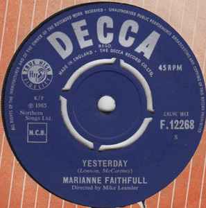 

7inch Record MARIANNE FAITHFULL - Yesterday F12268 Decca 1965 UK Rock Used