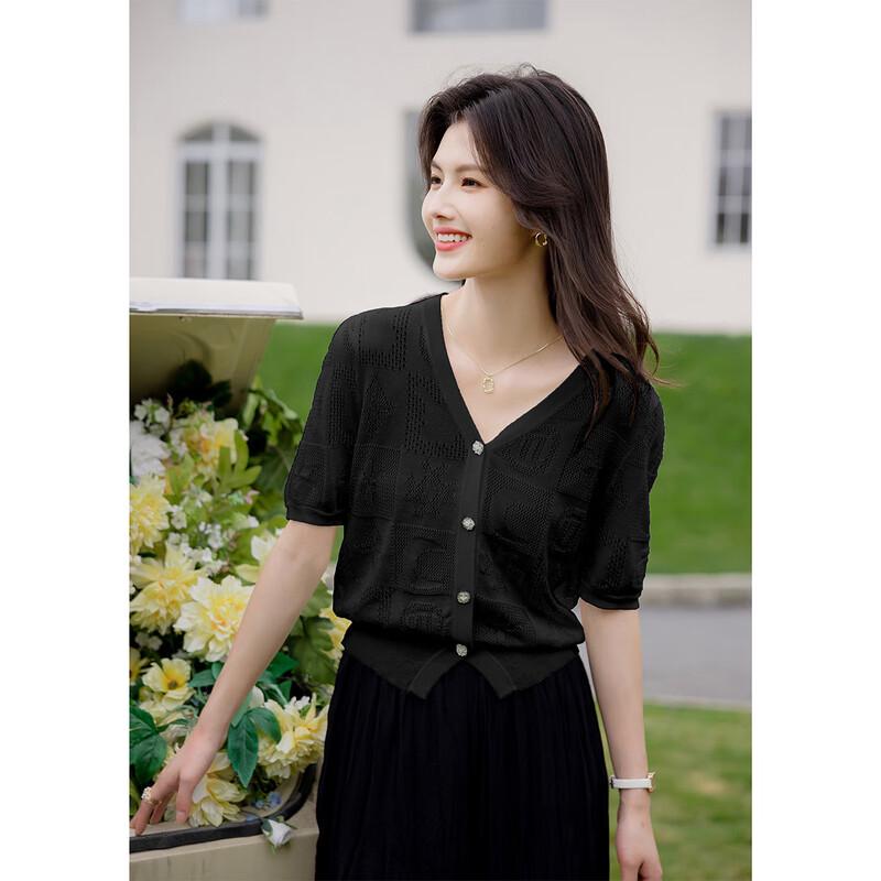 Mokana Damen V-Ausschnitt Kurzarm Stricktop