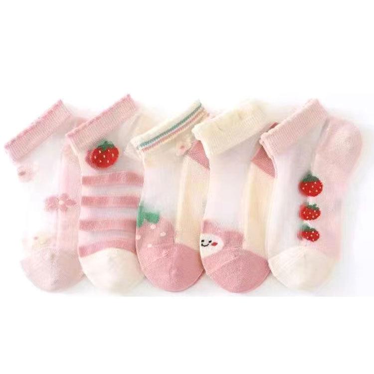 Six-Fingered Children's Summer Crystal Socks: Thin Princess Baby and Girl Student Boat Socks