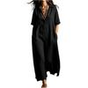 Womens Cotton Maxi Dress Short Sleeve Loose Fit Casual Shirt V Neck Button Long Kaftan Summer Beach Dress with Pockets
