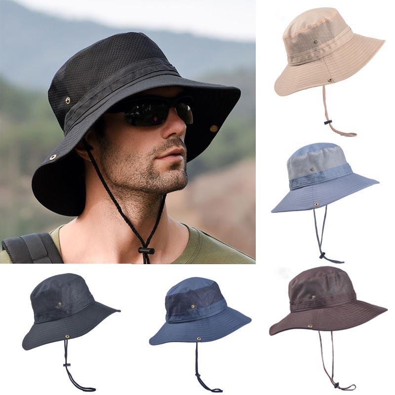 Fishing Outdoor Men Hiking Folding Solid Sun Protection Button Brim Hat Bucket