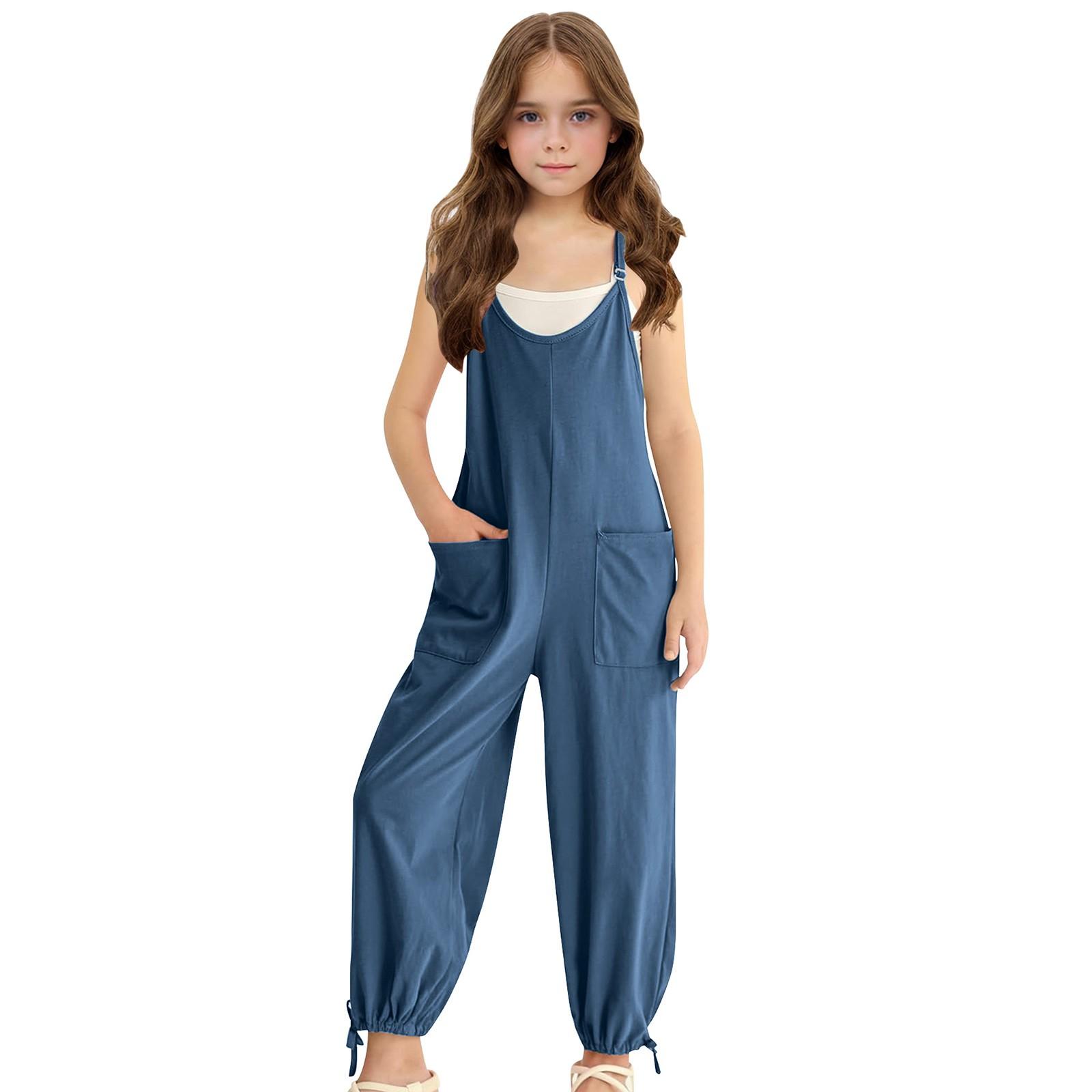 Girls  Middle And Big Kids  Fashion Color Casual Suspender Pants Pocket Drawstring Back Pants 160