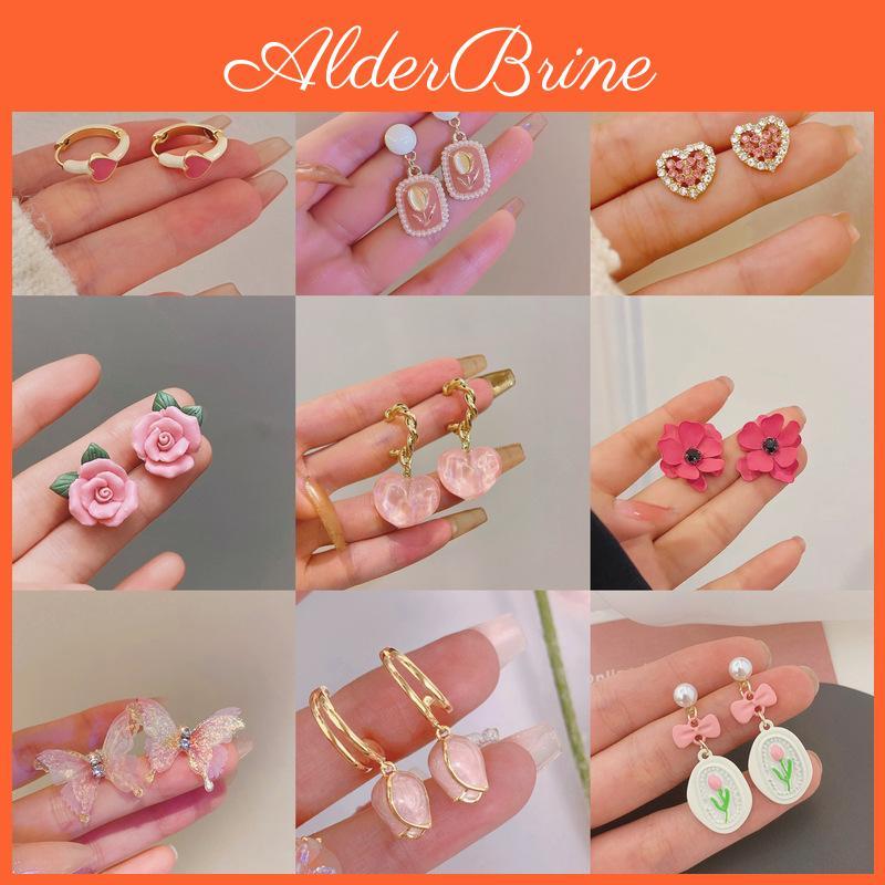 Love Resin Sweet Pink Flower Temperament Small Highend Stud Earrings