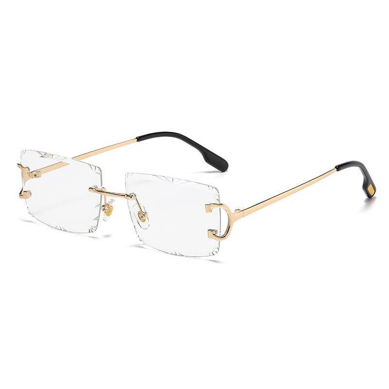 Neue Luxus-Hochwertige 2025 Rahmenlose Cut Farbige Gläser UV400 Sonnenbrille Modische Quadratische Metallbügel Brillen für Damen und Herren