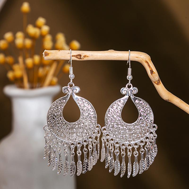 Ethnic style imitation Miao silver earrings, retro long tassel earrings, attractions, ancient style earrings, Miao earrings, women