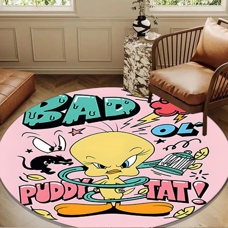 Cartoon rabbit Yellow Bird Round Rug for Livingroom,Bedroom, Palyroom, Chair Rug, Area rug, Circle Carpet, Large Size Fan Christmas gift