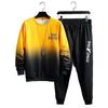 2 Pcs/Set Men Top Pants Suit Gradient Contrast Color Long Sleeve Round Neck Loose Elastic Waist Ankle Banded Hip Hop Sports Tracksuit Fall Spring Top