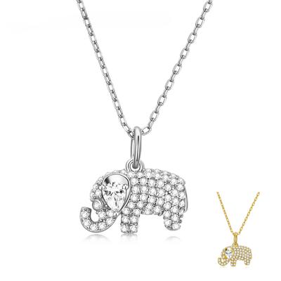 Genuine 925 Sterling Silver Exqusite Baby Elephant Pendant Clear CZ Silver Chain Necklace for Women Fine Jewelry Gift