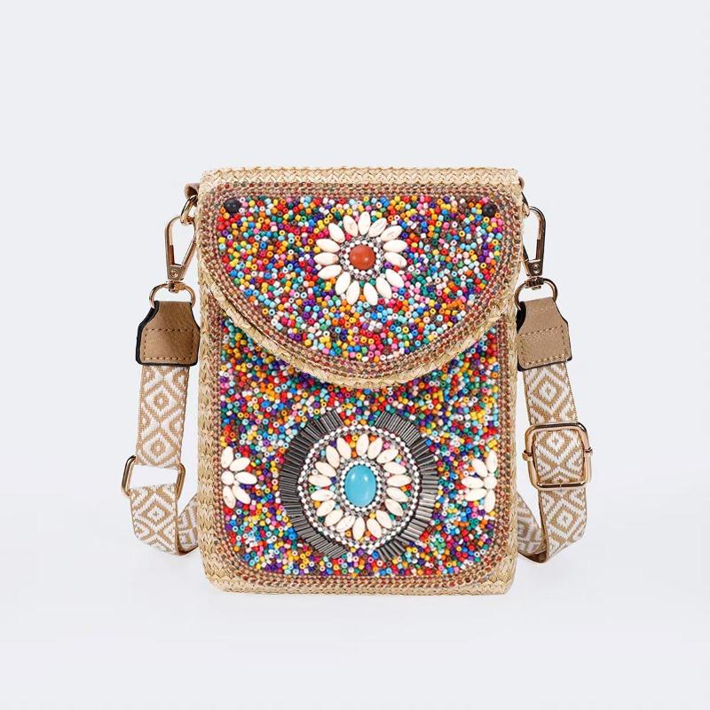 Dola Dames Crossbody Tas Boho Stro Geweven Portemonnee Vintage Schoudertas Casual Handtas voor Dagelijks Gebruik 15*4*19