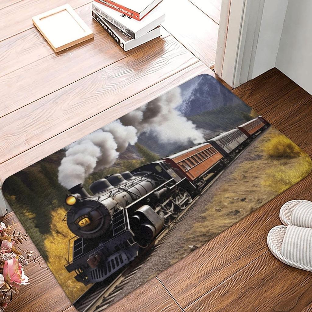 Zug Bereichsteppich für Mädchen Jungen Retro Dampfmaschine Teppich Eisenbahngleis Transport Fußmatte 3D Vintage Fahrzeuge Wohnzimmer Fußmatte