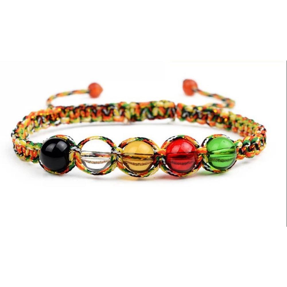Red Five Colored Bead Rope Weaving Strand Bracelets Woven Handmade Beads Bracelet For Women