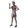 Adult Halloween Nurse Costume Dress Set Bloody Print Short Sleeve Button Front Mini Dress with Matching Hat for Costume Party Role Play