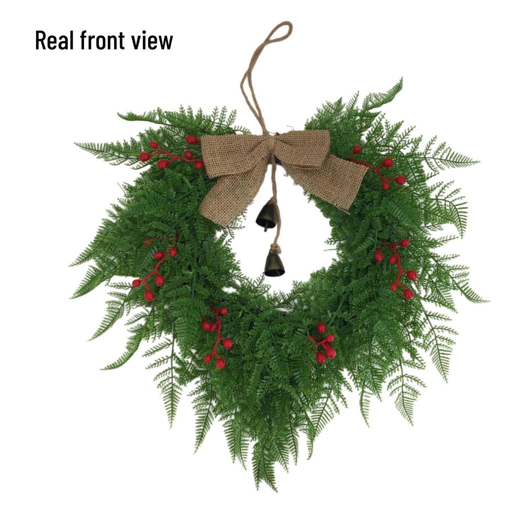 Christmas Bell and Bow Flower Wreath - Festive Front Door Hanging Decoration