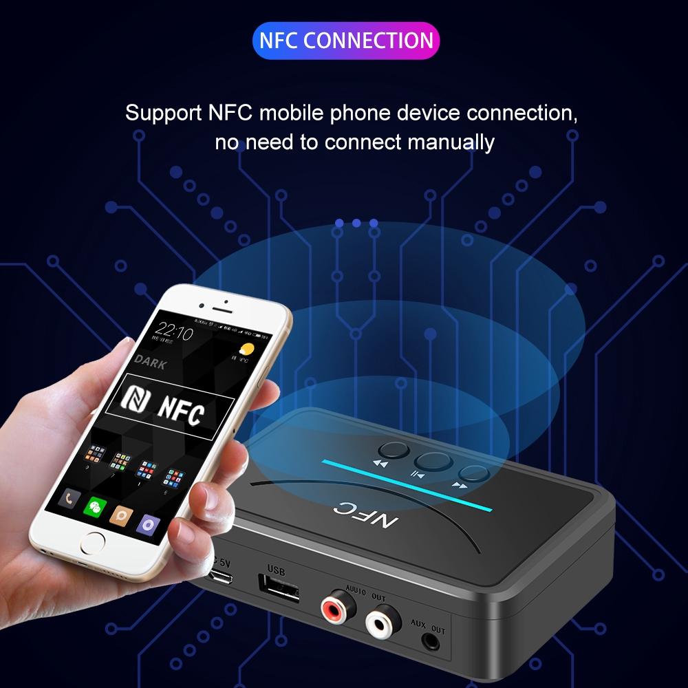 BT200 NFC Receptor audio Bluetooth 5.0 Adaptor audio Bluetooth stereo wireless NFC 3,5 mm AUX RCA Sunet muzical Difuzor auto