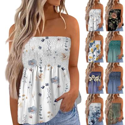 2024 Tube Tops For Women,Cute Sexy Off Shoulder Floral Print Sleeveless T-Shirt