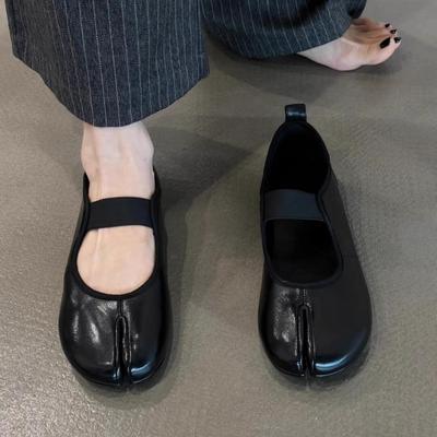 Sheepskin Version~ Retro Versatile Round Head Split Toe Inner Height Increase Soft Sole Female Soft Comfortable Simple Word with Light Mouth Single 