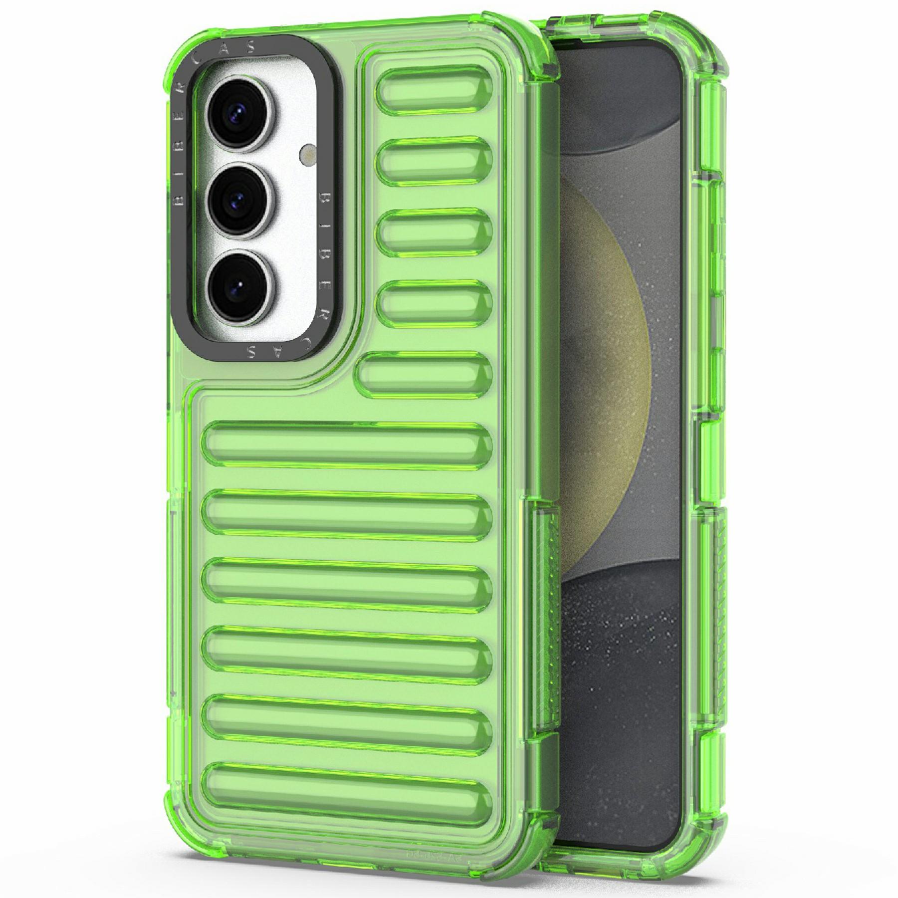 

For Samsung Galaxy S25 Case Stripe Design Anti-Slip Detachable TPU+PC Phone Cover Green