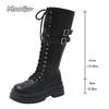 New British Style Belt Buckle Mid-Calf Boots Black Leather Platform Shoes Size 35-42 Vintage Side Zipper Riding Boots for Women