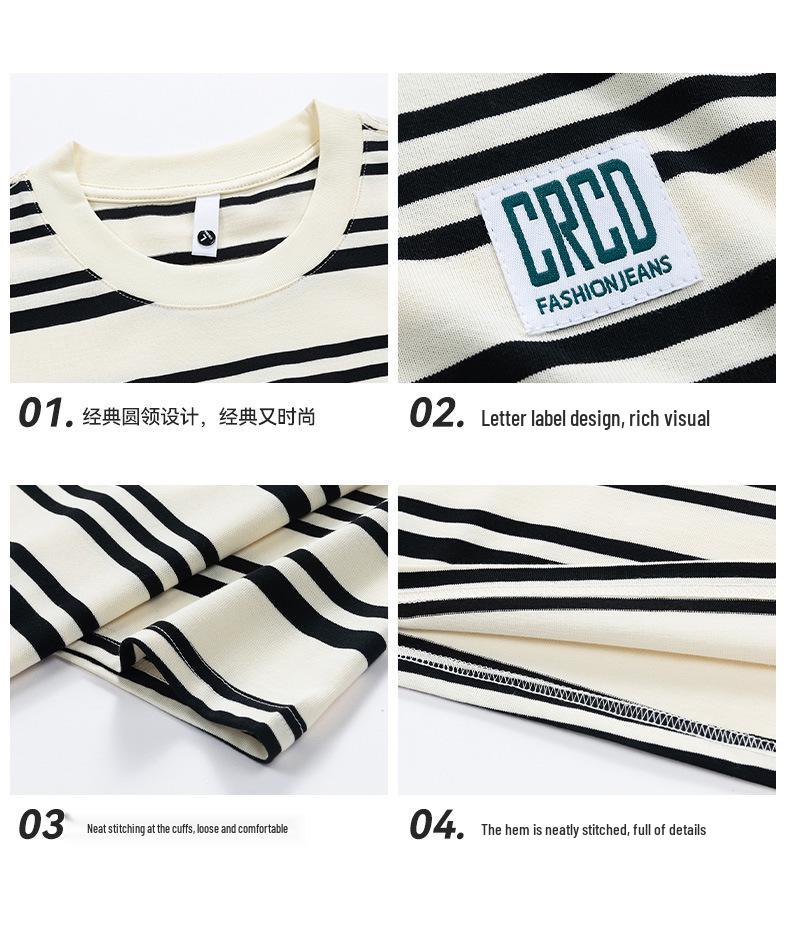 Sailor Style Japanese Striped Cotton Short Sleeve Men's T-Shirt: Loose Fit for Couples & Teens