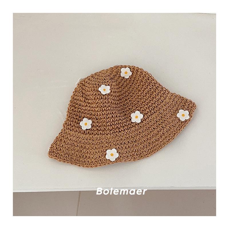 Chapeau de paille d'été Parent Enfant Casquettes Panama Enfant Filles Princesses Demoiselles d'honneur Voyage Plage Casquettes de pêcheur Chapeau de soleil pour enfants Adult 55-58cm kaki