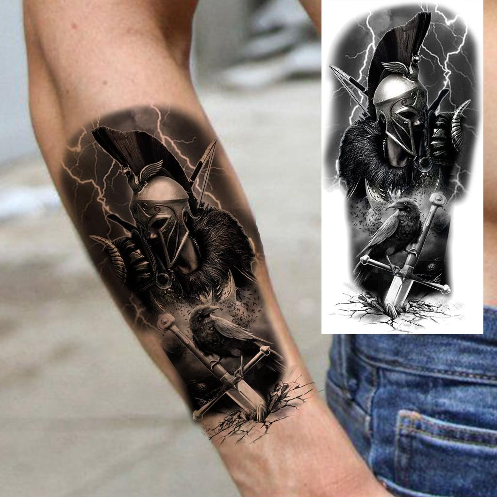 1 Vel Cool Krijger Gladiator Tijdelijke Tatoeages Voor Mannen Vrouwen Realistisch Wolf Leeuw Waterdicht Nep Tatoeage Lichaam Arm Kunst Sticker