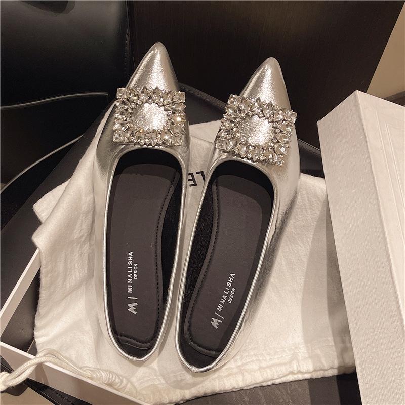 One-pedal women's shoes 2025 spring new French versatile rhinestone temperament Mary Jane shoes thick heel shallow mouth large size single shoes