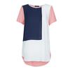 Women's Summer O-neck Loose Short Sleeve Shirt With Leisure Patchwork Design