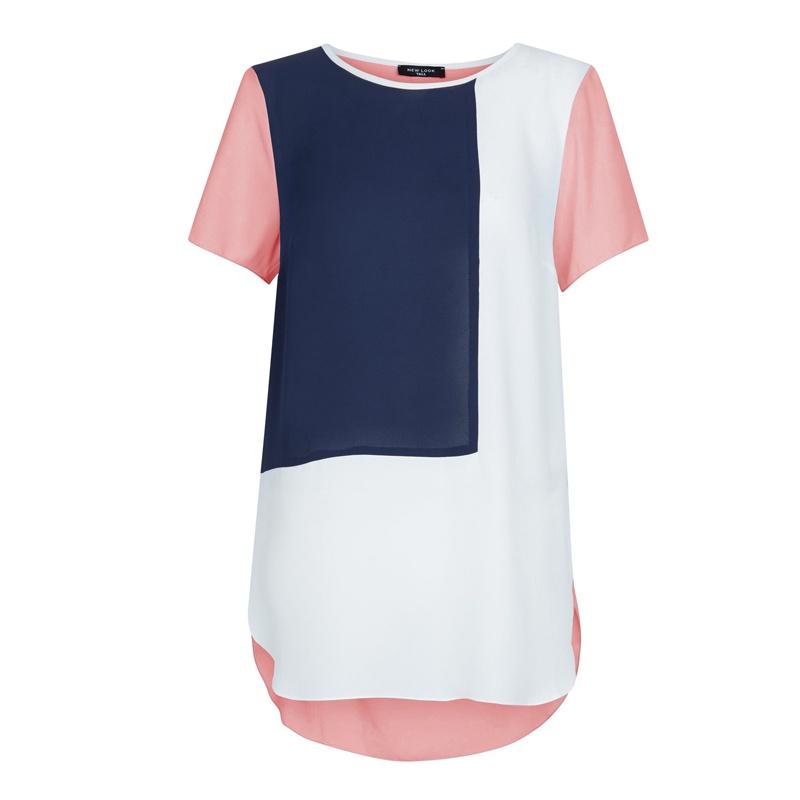 Women's Summer O-neck Loose Short Sleeve Shirt With Leisure Patchwork Design