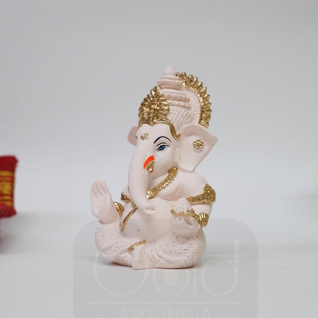 Ceramic Ganesha Ivory Peach with Gold Jewelry Finish | Vinayaka Murti for Home Decor | Ganpati for Car Dashboard