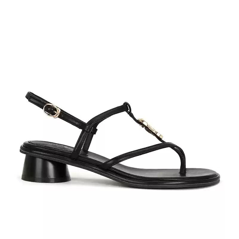 

[] Beautiful~ Retro metal buckle cross belt thick heel sandals women s summer wear 34 чёрный