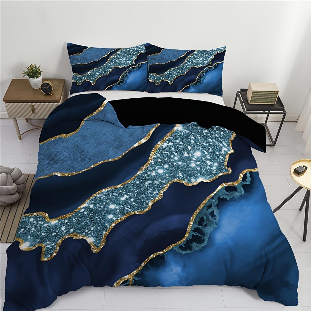Blue Marble Textured Quilt Set Fashion 3D Digital Printing Bedding Quilt Set Three-Piece Set