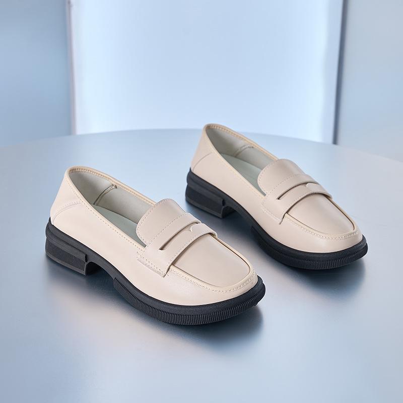 2025 Comfortable Women's Chunky Heel Loafers: Thick-Soled, Soft Leather Slip-On Work & Casual Shoes
