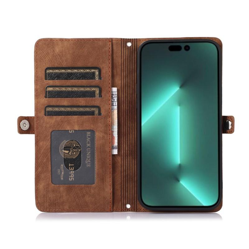 Multi-Function Zipper Wallet Case IPhone 15 With Flip Cover Design TPU Protective Phone Sleeve
