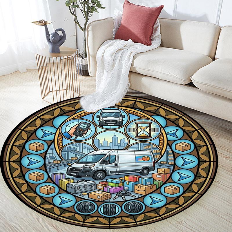 London Bus Journey Round Area Rug Under Office Chairs Bedroom Living Room Home Decor