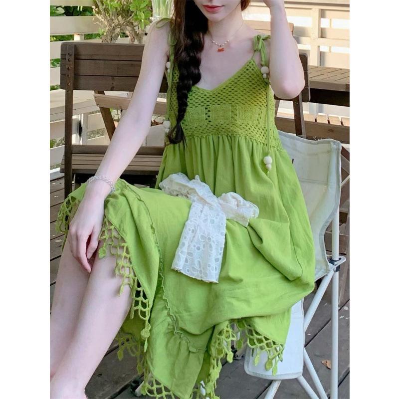Dress summer suit cold feeling long dress looking thin lazy style suspender small man two-piece set