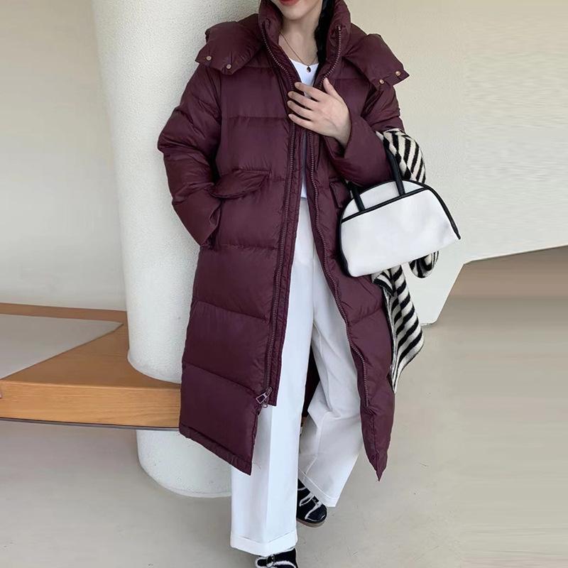 Long knee down jacket women's 2025 winter new fashion hooded sweet big pocket warm small coat